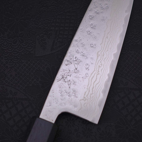 Santoku AUS-10 Nashiji Damas Manche Urushi Bleu Sombre 165mm-[Musashi]-[Couteaux de cuisine japonais]