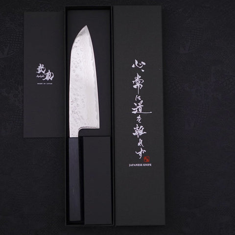 Santoku AUS-10 Nashiji Damas Manche Urushi Bleu Sombre 165mm-[Musashi]-[Couteaux de cuisine japonais]