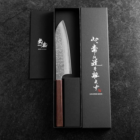 Santoku AUS-10 Nashiji Damas Manche en Bois de Wengé 165mm-[Musashi]-[Couteaux de cuisine japonais]