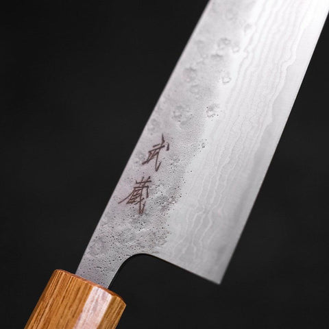 Santoku AUS-10 Nashiji Damas Manche en Chêne 165mm-[Musashi]-[Couteaux de cuisine japonais]