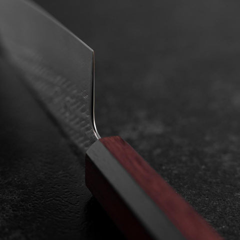Santoku AUS-10 Nawame Damas Manche Urushi Pourpre 165mm-[Musashi]-[Couteaux de cuisine japonais]