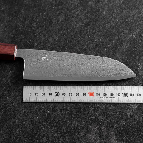 Santoku AUS-10 Nawame Damas Manche Urushi Pourpre 165mm-[Musashi]-[Couteaux de cuisine japonais]