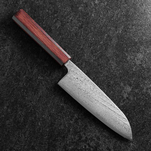 Santoku AUS-10 Nawame Damas Manche Urushi Pourpre 165mm-[Musashi]-[Couteaux de cuisine japonais]