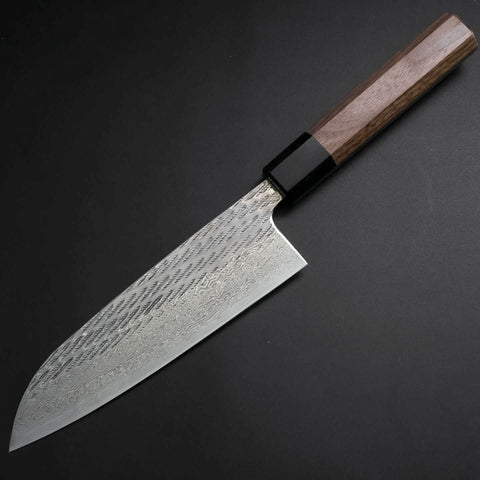 Santoku AUS-10 Nawame Damas Manche en Buffle et Noyer 165mm-[Musashi]-[Couteaux de cuisine japonais]