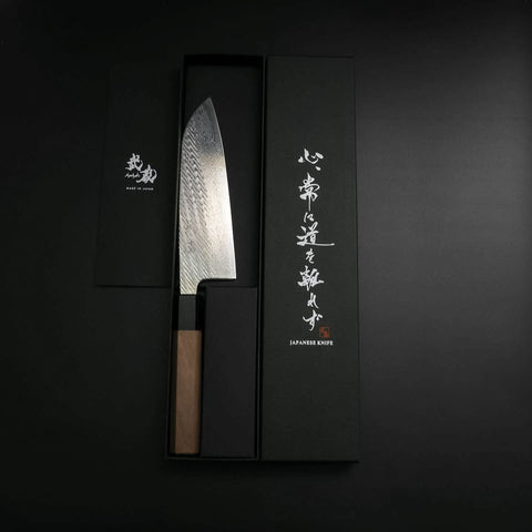 Santoku AUS-10 Nawame Damas Manche en Buffle et Noyer 165mm-[Musashi]-[Couteaux de cuisine japonais]