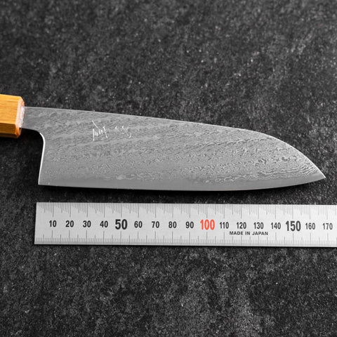 Santoku AUS-10 Nawame Damas Manche en Chêne 165mm-[Musashi]-[Couteaux de cuisine japonais]