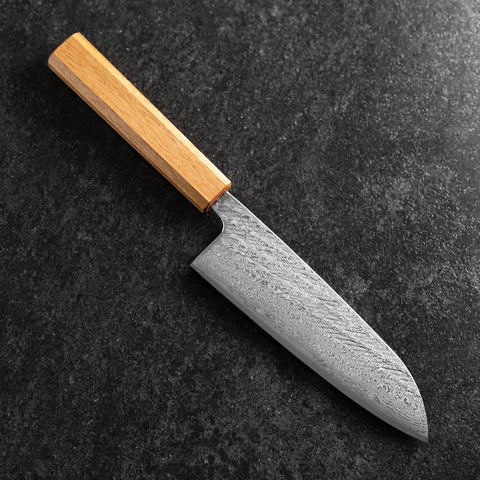 Santoku AUS-10 Nawame Damas Manche en Chêne 165mm-[Musashi]-[Couteaux de cuisine japonais]