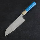 Santoku AUS-10 Nickel en Vagues Damas Manche en Buffle et Turquoise 170mm-[Musashi]-[Couteaux de cuisine japonais]