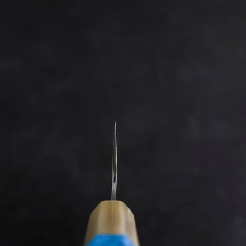 Santoku AUS-10 Nickel en Vagues Damas Manche en Buffle et Turquoise 170mm-[Musashi]-[Couteaux de cuisine japonais]