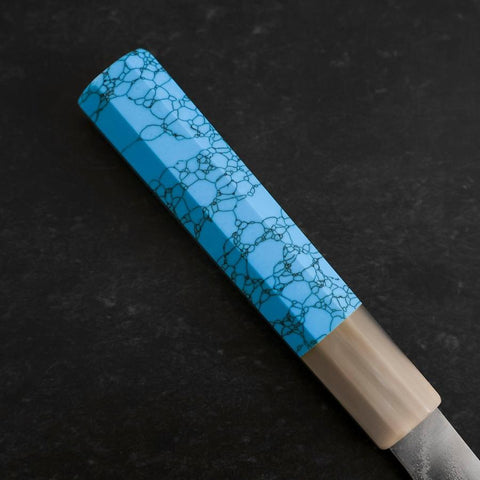 Santoku AUS-10 Nickel en Vagues Damas Manche en Buffle et Turquoise 170mm-[Musashi]-[Couteaux de cuisine japonais]