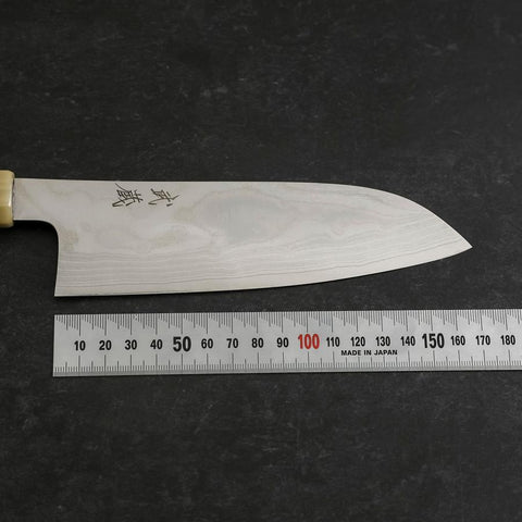 Santoku AUS-10 Nickel en Vagues Damas Manche en Buffle et Turquoise 170mm-[Musashi]-[Couteaux de cuisine japonais]