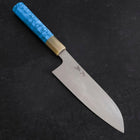 Santoku AUS-10 Nickel en Vagues Damas Manche en Buffle et Turquoise 170mm-[Musashi]-[Couteaux de cuisine japonais]
