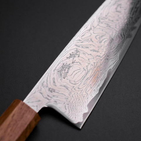 Santoku AUS-10 Nickel en Vagues Damas Manche en Chêne 165mm-[Musashi]-[Couteaux de cuisine japonais]