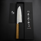 Santoku AUS-10 Nickel en Vagues Damas Manche en Chêne 165mm-[Musashi]-[Couteaux de cuisine japonais]