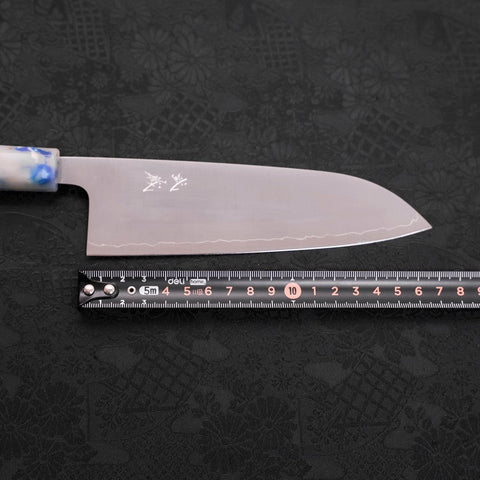 Santoku AUS-10 Poli Manche Océan Mélange Bleu et Blanc 165mm-[Musashi]-[Couteaux de cuisine japonais]
