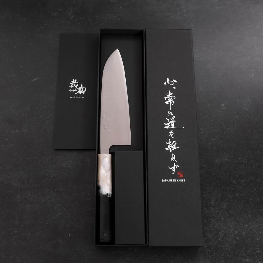 Santoku AUS-10 Poli Manche Océan Noir et Blanc 165mm-[Musashi]-[Couteaux de cuisine japonais]