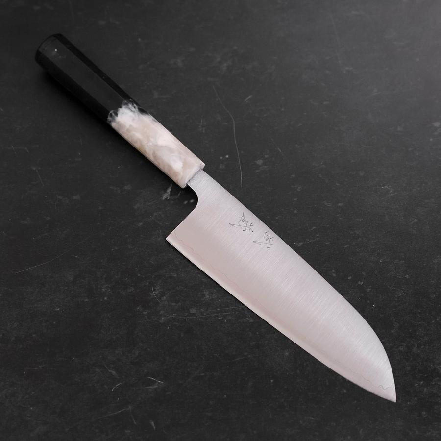 Santoku AUS-10 Poli Manche Océan Noir et Blanc 165mm-[Musashi]-[Couteaux de cuisine japonais]