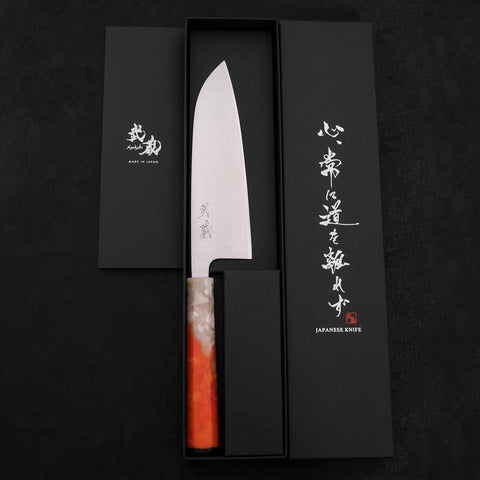 Santoku AUS-10 Poli Manche Océan Orange et Blanc 165mm-[Musashi]-[Couteaux de cuisine japonais]