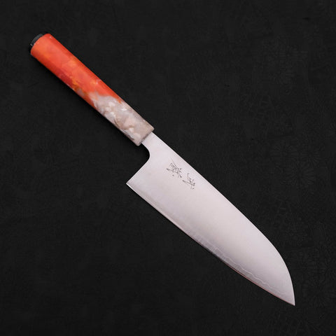 Santoku AUS-10 Poli Manche Océan Orange et Blanc 165mm-[Musashi]-[Couteaux de cuisine japonais]