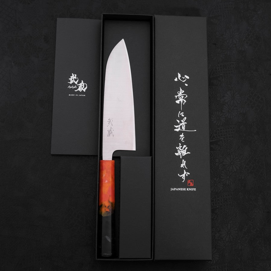 Santoku AUS-10 Poli Manche Océan Orange&Noir 165mm-[Musashi]-[Couteaux de cuisine japonais]