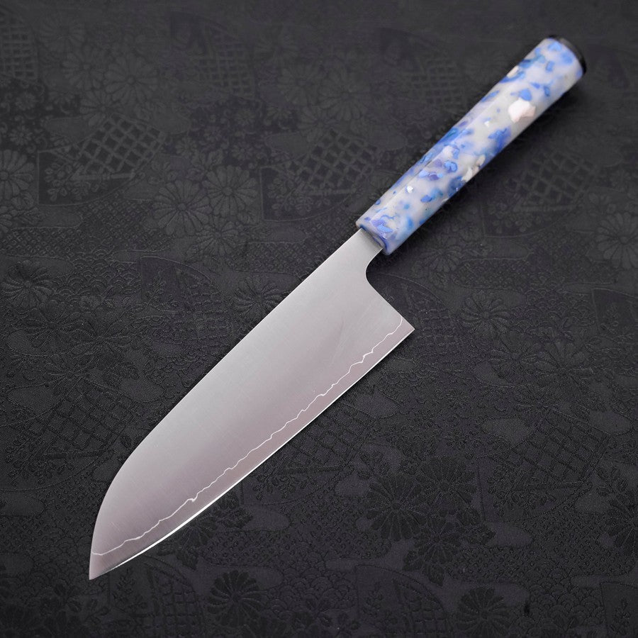 Santoku AUS-10 Poli Ocean White Mix Handle 165mm-[Musashi]-[Couteaux de cuisine japonais]