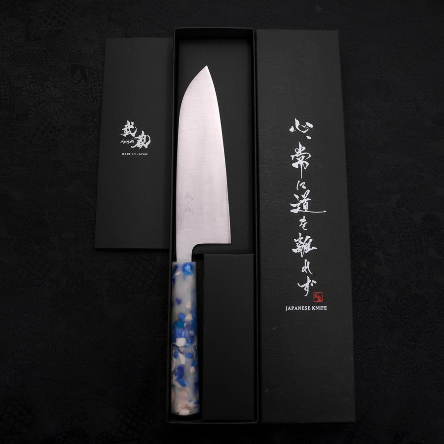 Santoku AUS-10 Poli Ocean White Mix Handle 165mm-[Musashi]-[Couteaux de cuisine japonais]