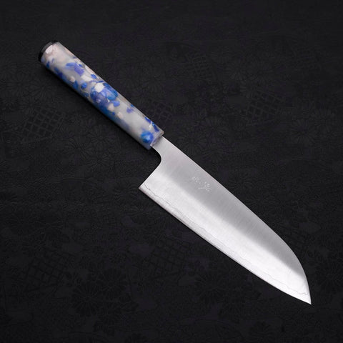 Santoku AUS-10 Poli Ocean White Mix Handle 165mm-[Musashi]-[Couteaux de cuisine japonais]