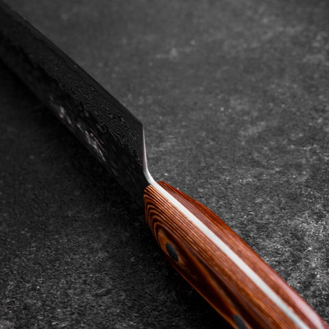 Santoku AUS-10 Tsuchime Damascus Brown Western Handle 180mm (7”)-[Musashi]-[Japanese-Kitchen-Knives]