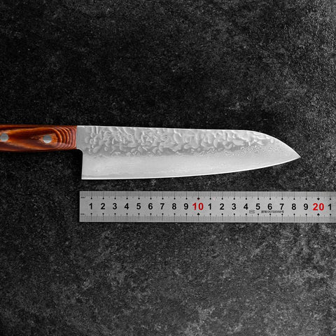 Santoku AUS-10 Tsuchime Damascus Brown Western Handle 180mm (7”)-[Musashi]-[Japanese-Kitchen-Knives]
