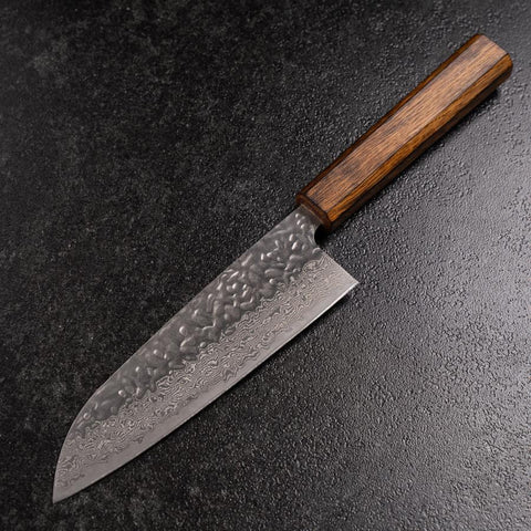 Santoku AUS-10 Tsuchime Damas Manche Sumi Urushi 165mm-[Musashi]-[Couteaux de cuisine japonais]