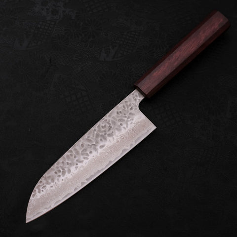 Santoku AUS-10 Tsuchime Damas Manche en Buffle et Magnolia 165mm-[Musashi]-[Couteaux de cuisine japonais]