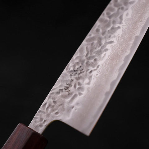 Santoku AUS-10 Tsuchime Damas Manche en Buffle et Magnolia 165mm-[Musashi]-[Couteaux de cuisine japonais]