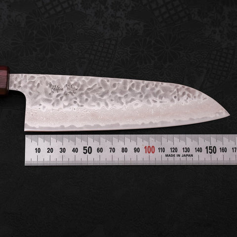 Santoku AUS-10 Tsuchime Damas Manche en Buffle et Magnolia 165mm-[Musashi]-[Couteaux de cuisine japonais]