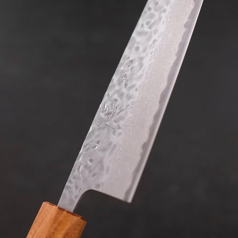 Santoku AUS-10 Tsuchime Damas Manche en Zelkova et Magnolia 165mm-[Musashi]-[Couteaux de cuisine japonais]