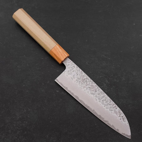 Santoku AUS-10 Tsuchime Damas Manche en Zelkova et Magnolia 165mm-[Musashi]-[Couteaux de cuisine japonais]