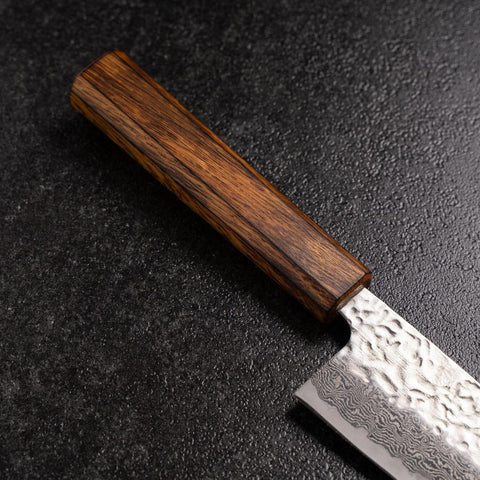 Santoku AUS-10 Tsuchime Damascus Sumi Urushi Handle 165mm (6.5”)-[Musashi]-[Japanese-Kitchen-Knives]