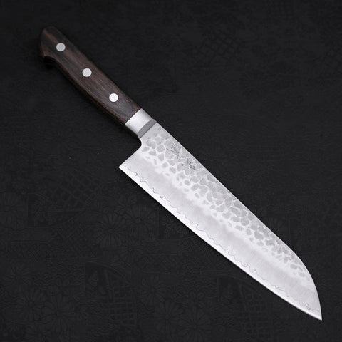 Santoku AUS-10 Tsuchime Manche Occidental Marron 180mm-[Musashi]-[Couteaux de cuisine japonais]