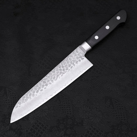 Santoku AUS-10 Tsuchime Manche Occidental Noir 180mm-[Musashi]-[Couteaux de cuisine japonais]