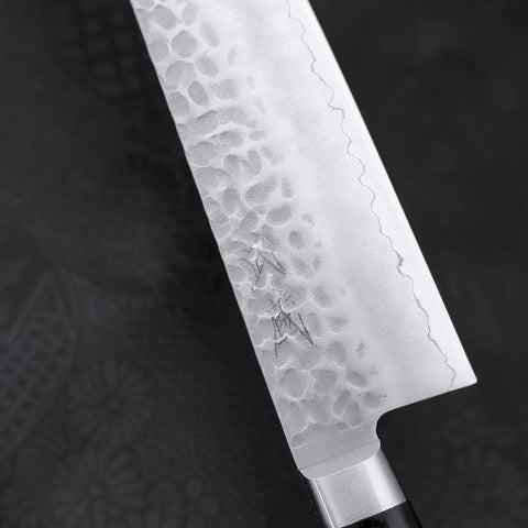 Santoku AUS-10 Tsuchime Manche Occidental Noir 180mm-[Musashi]-[Couteaux de cuisine japonais]