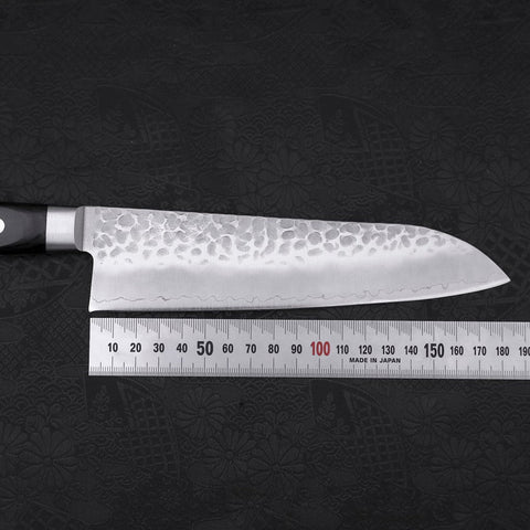 Santoku AUS-10 Tsuchime Manche Occidental Noir 180mm-[Musashi]-[Couteaux de cuisine japonais]