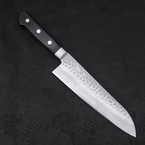 Santoku AUS-10 Tsuchime Manche Occidental Noir 180mm-[Musashi]-[Couteaux de cuisine japonais]