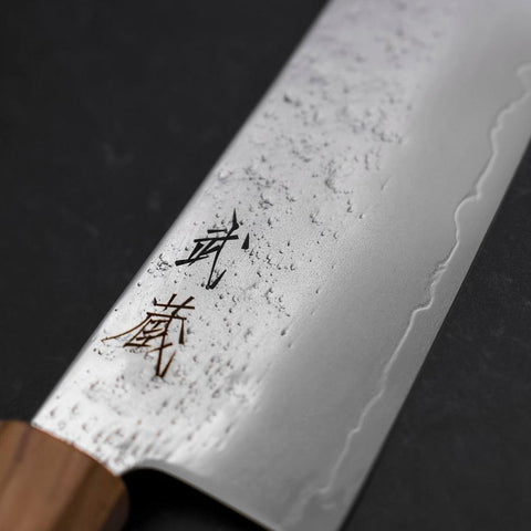 Santoku AUS-8 Nashiji Manche en Olivier 170mm-[Musashi]-[Couteaux de cuisine japonais]