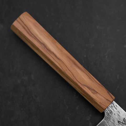 Santoku AUS-8 Nashiji Manche en Olivier 170mm-[Musashi]-[Couteaux de cuisine japonais]