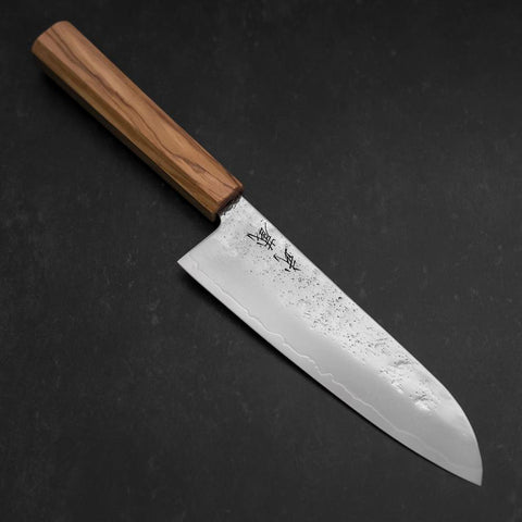 Santoku AUS-8 Nashiji Manche en Olivier 170mm-[Musashi]-[Couteaux de cuisine japonais]