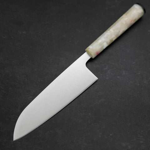 Santoku AUS-8 Poli Manche Océan Blanc 165mm-[Musashi]-[Couteaux de cuisine japonais]