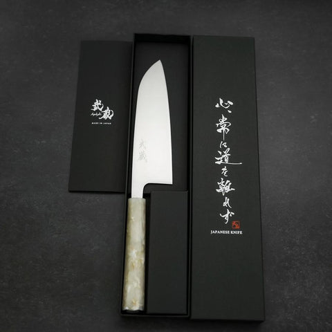 Santoku AUS-8 Poli Manche Océan Blanc 165mm-[Musashi]-[Couteaux de cuisine japonais]