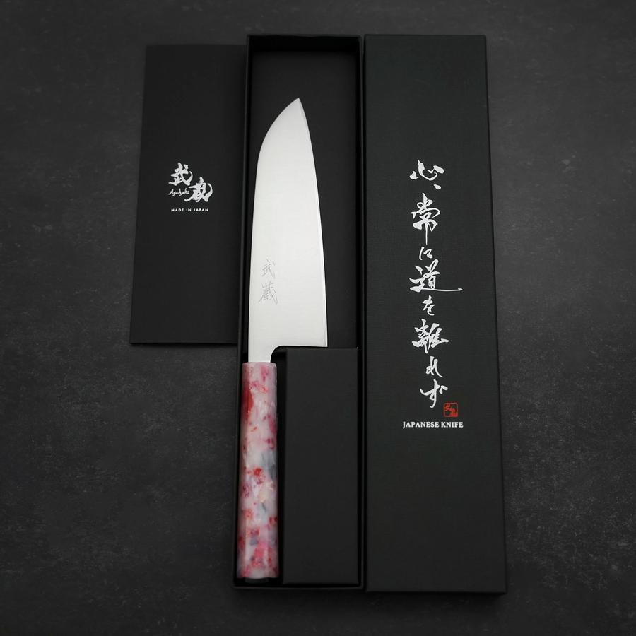 Santoku AUS-8 Poli Manche Océan Sakura 165mm-[Musashi]-[Couteaux de cuisine japonais]
