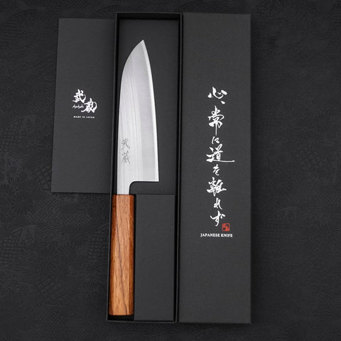Santoku AUS-8 Poli Manche en Chêne 165mm-[Musashi]-[Couteaux de cuisine japonais]