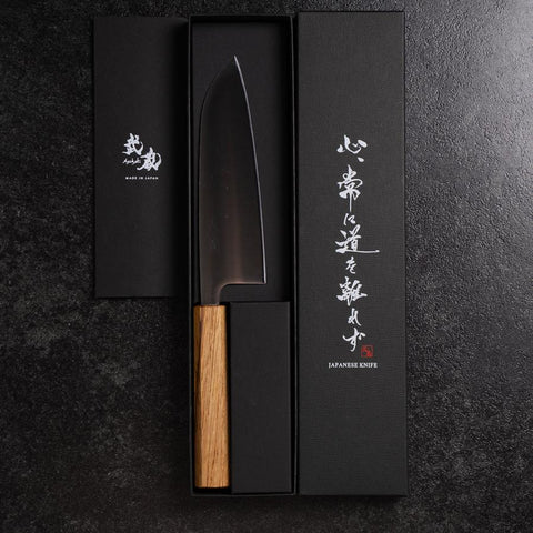 Santoku AUS-8 Poli Manche en Chêne 165mm-[Musashi]-[Couteaux de cuisine japonais]