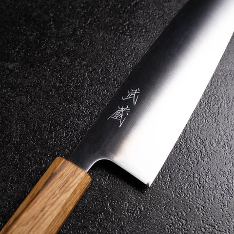 Santoku AUS-8 Polished Oak Handle 165mm (6.5”)-[Musashi]-[Japanese-Kitchen-Knives]